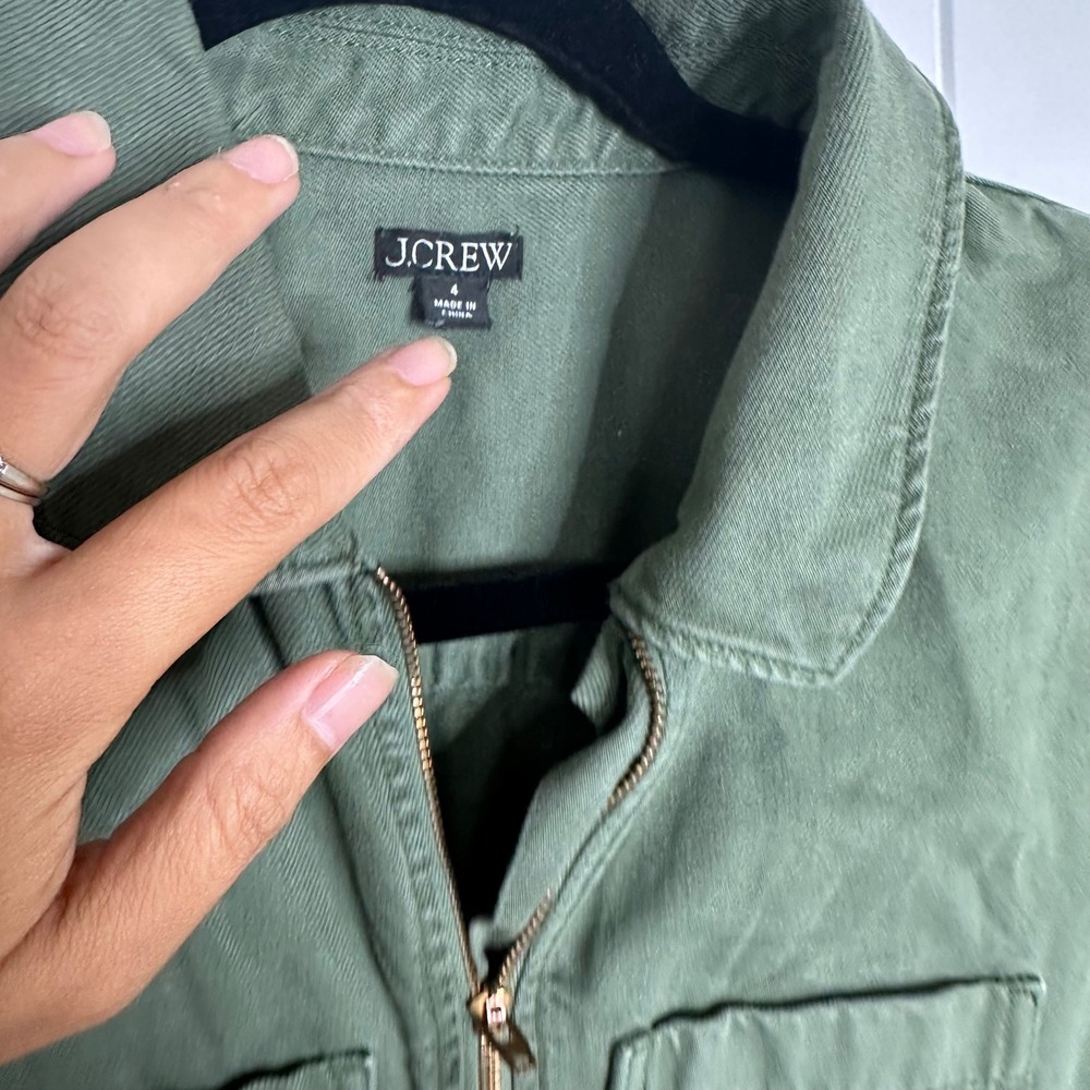 J‎ Crew army green zip front chino khaki utility dress size 4 casual - Picture 3 of 9